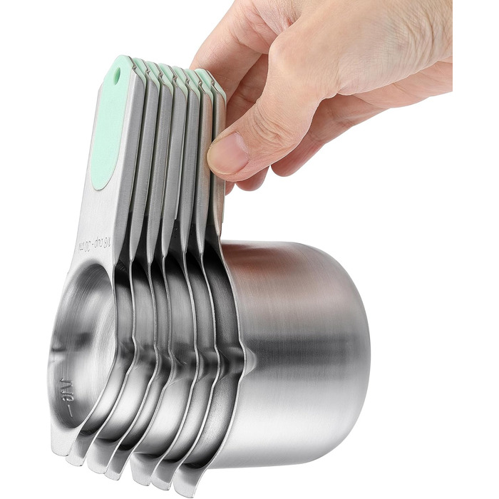 Measuring cups and spoons, magnetic, mint green, 15 pieces