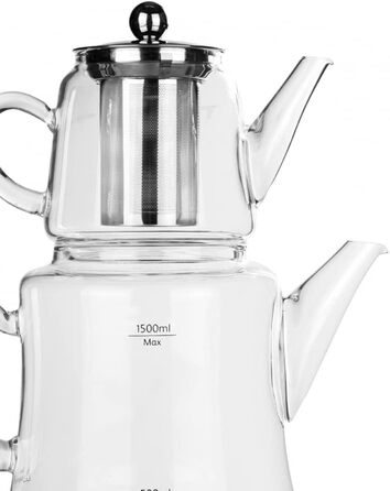 Karaca Dora Glass Teapot, 450 ml Teapot, 180 ml Kettle, suitable for gas and electric cooktops, Turkish teapot (çaydanlık), and teapot set, Teapot (not induction), Glass