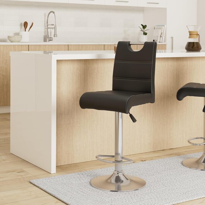 Miranda Bar Stool - Adjustable Height, 360° Swivel, Faux Leather - Black