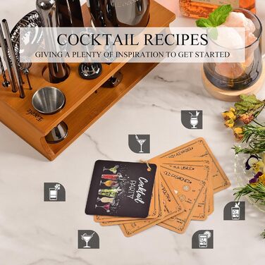 750ml Stainless Steel Cocktail Shaker Set with Bamboo Stand & Recipe Book - 17 Piece Bar Set for Bartenders, Gifts for Women
