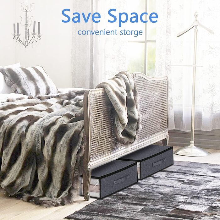 Коробки для зберігання під ліжком (3 шт.) з прозорим вікном та ручками - Складані контейнери для постільних речей, одягу, ковдр 60x45x15 см, темно-сірий