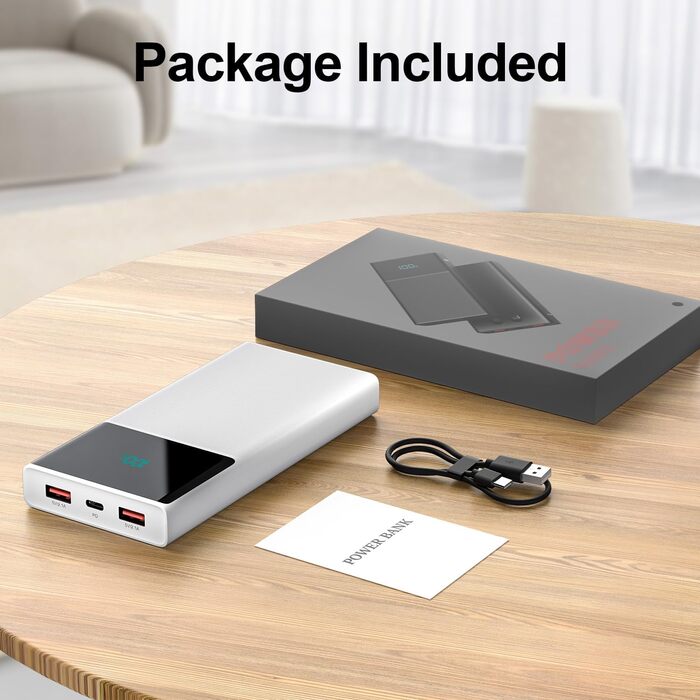 Портативний зарядний пристрій Power Bank 13000mAh з 2 вбудованими кабелями та LED-дисплеєм. Швидка зарядка PD для iPhone, Android та інших пристроїв.