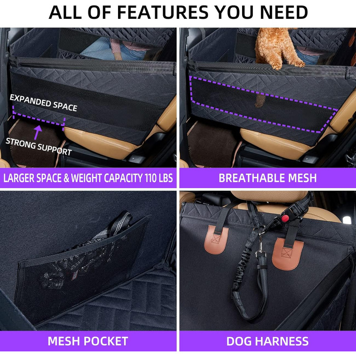 Автомобільний лежак для собак середніх порід, захисний чохол на заднє сидіння, автомобільна підстилка для собак, підходить для SUV та пікапів (чорний, S)