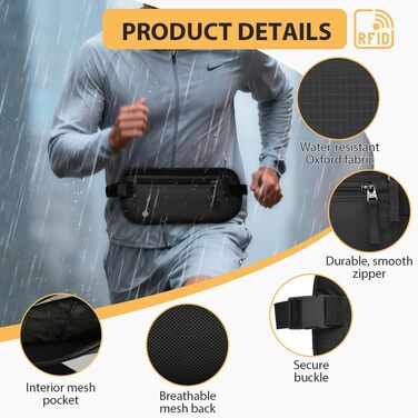 Чоловіча/Жіноча поясна сумка DiULi, чорна, з двома блискавками та регульованими ремінцями для спорту, подорожей та активного відпочинку