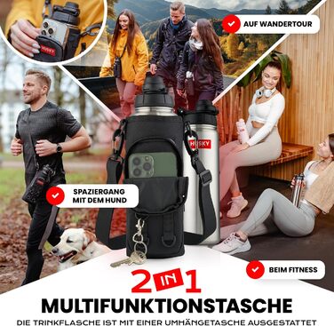 Stainless Steel Water Bottle with FREE Carry Bag - 700ml - BPA-Free, Leak-Proof, and Dishwasher Safe Thermo Insulated Bottle - Double-Walled Thermos Bottle, Sports, Outdoor (700 ml, Silver Edition)