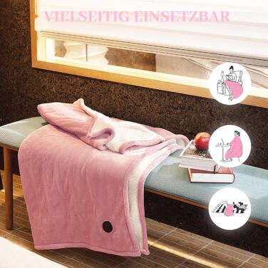 Електрична ковдра GOTCOZY 130x180 см з 10 рівнями нагріву та таймером, рожева