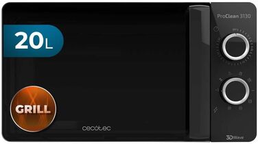 Мікрохвильова піч Cecotec Pro Clean 3130 з кварцовим грилем, 20 л, чорний колір