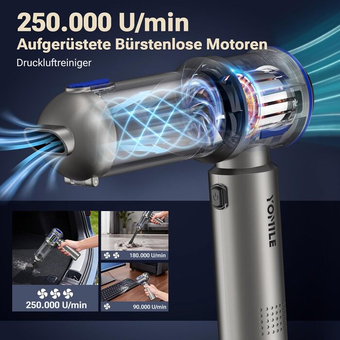 Акумуляторний портативний міні-пилосос Yomile AD10 27000Pa 150W для авто, дому та офісу
