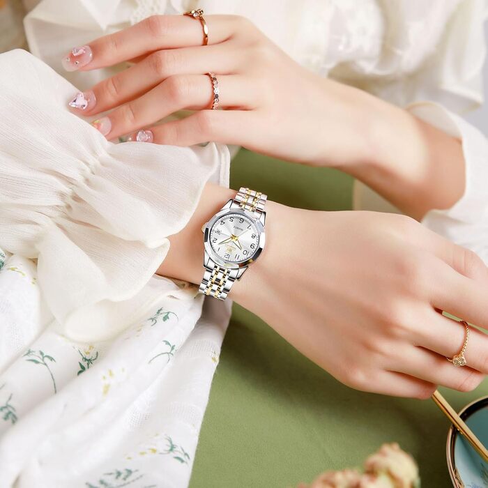 Годинник жіночий OLEVS на сталевому браслеті, кварцовий, з датою, білий циферблат, водонепроникний, сучасний дизайн