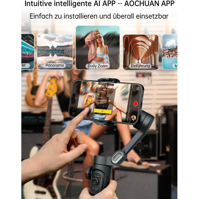 Стабілізатор для смартфона AOCHUAN 3-осьовий, складний, з фокусним колесом, для iPhone та Android, Smart XE