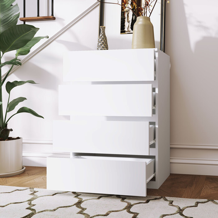 HOMCOM Chest of Drawers, Sideboard with 4 Drawers, Tip-Resistant Office Cabinet in White, 55 x 33 x 80 cm, ideal for living and working areas