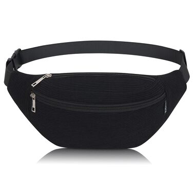 Поясна сумка через плече для чоловіків та жінок, стильна, 3 відділення на блискавці, для подорожей та активного відпочинку (Чорна)
