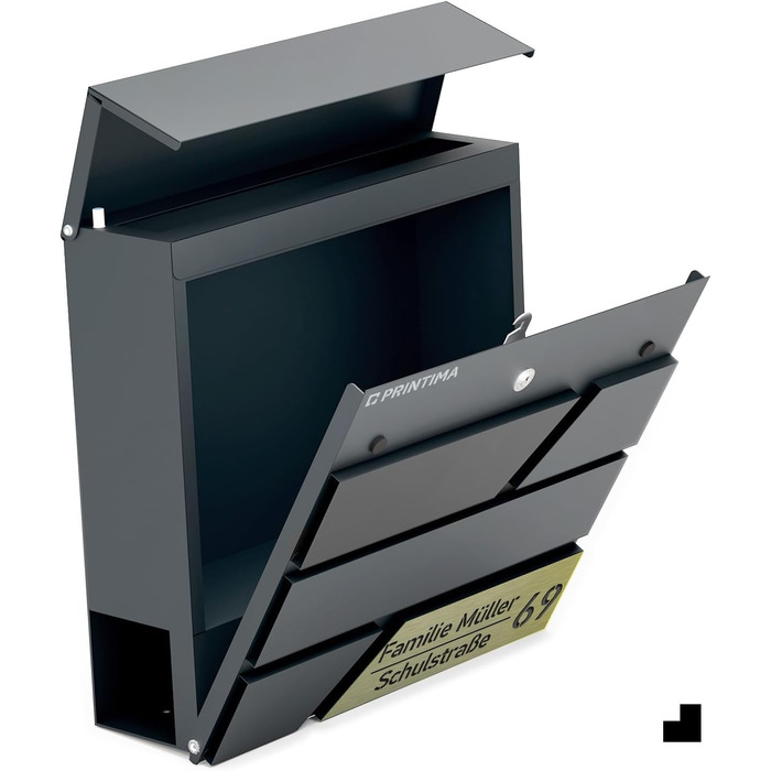 Поштовий ящик для газет Anthrazit з іменним шильдиком Julia Standard - настінний, порошкове покриття RAL 7016, 37x37 см