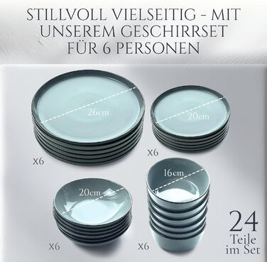 Набір посуду Steingut для 6 осіб, 24 елементи, Rustic стиль, Rauchblau (димно-блакитний)