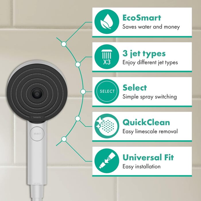 Душова лійка Hansgrohe Pulsify Select S (Relaxation Version) з функцією Anti-Calc, діаметр 105 мм, 3 режими, PowderRain, Massagestrahl, артикул 24110000