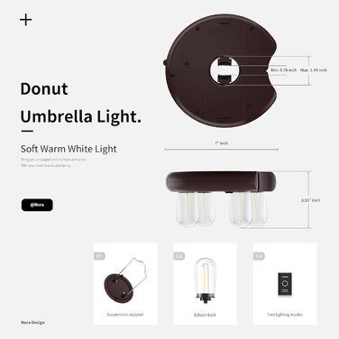 Світильник для тераси з LED-лампами NORA·GIFT, бездротовий, на батарейках, 2 режими, для саду, тераси, двору, кемпінгу, барбекю, коричневий, 2 шт.