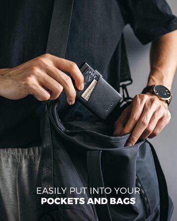 Чоловіче картхолдер VULKIT з металу та шкіри з автоматичним відкриванням, RFID/NFC захистом, slim дизайн, вміщує 5-9 карт (чорний)