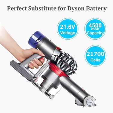 Запасний акумулятор DTK для пилососів Dyson DC62, V8: сумісний з моделями Fluffy, Animal, Absolute, Motorhead (21.6V, 4500mAh)