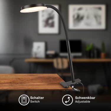 LED лампа BRILONER з сенсорним керуванням, регульована яскравість, поворотна, для дому, офісу, читання, 32,5x13x40 см, чорна