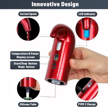 Electric Wine Aerator Dispenser, Electric Smart Decanter with Rechargeable USB Port, Electric Wine Decanter and Wine Dispenser Pourer, Wine Gift for Mother and Wife (Red01)