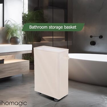 IHOMAGIC кошик для білизни 40 л з колесами, складаний, прямокутний, бежевий, для ванної та спальні