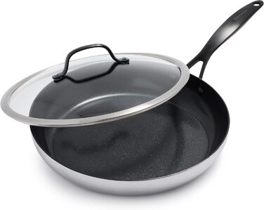 Набір сковорідок GreenPan Venice Pro Noir 26см та 30см, нержавіюча сталь, антипригарне покриття Ceramic, чорний матовий ручка, без PFAS, для індукційних плит, можна мити в посудомийній машині, термостійкий, срібний набір сковорідок