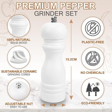 Набір з 2 шт. дерев'яних мельниць для солі, перцю та чилі - ручні, з регулюванням помелу. Ідеально для солі, перцю та чилі.