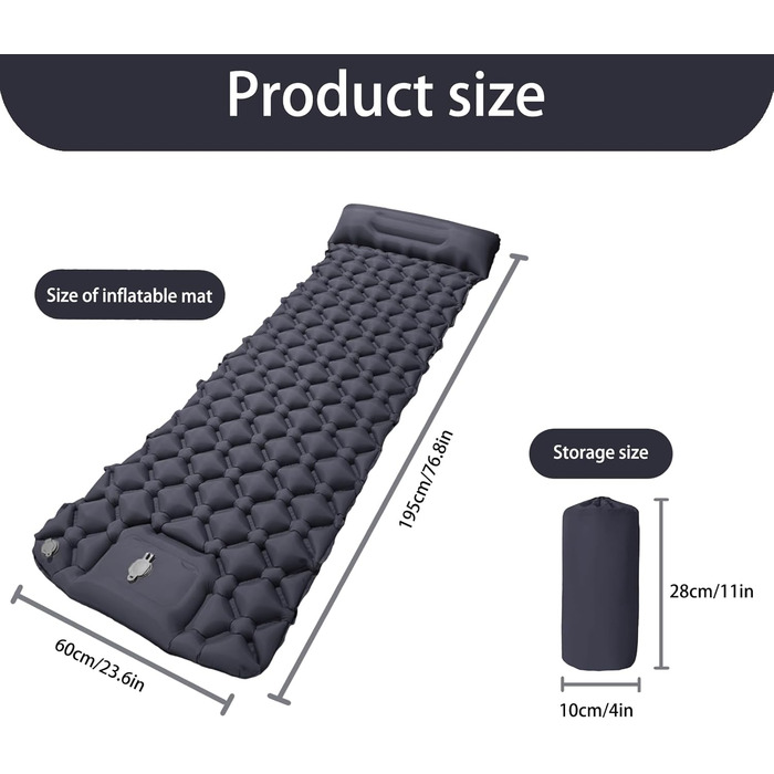 Надувна ізомат для кемпінгу Isomatte, Ultraleicht: легка, самонадувна матрац для відпочинку на природі, у наметі, на пляжі. З насосом та подушкою (Marineblau)