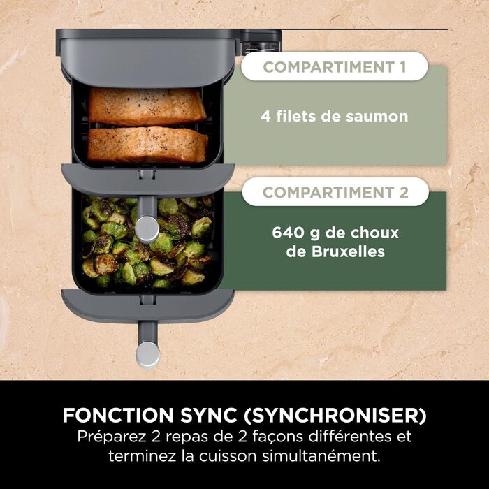 Ninja Double Stack XL Air Fryer Hot Air Fryer, 9.5L Air Fryer, Double Basket Hot Air Fryer with 4 Cooking Levels, 2 Baskets, 2 Racks, Space-Saving Design, 6 Cooking Functions, 8 Portions, Grey SL400EU Stacked Double Drawer 9.5L Grey