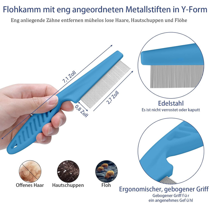 Набір щіток для собак, 5 шт. для грумінгу, самоочищувані, для великих та середніх собак, котів та дрібних тварин, для довгої та короткої шерсті, зменшує випадання шерсті, блакитний