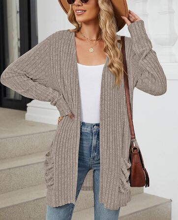 Кардиган жіночий Strickjacke Eegant в'язаний з еластичної тканини, з кишенями, колір хакі, розмір XXL