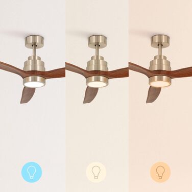 Вентилятор стельовий Windstylance Natural Wood з підсвічуванням, Wi-Fi, дистанційним керуванням, 40W, Ø132 см, 6 швидкостей, таймер, DC-двигун, літньо-зимовий режим (дерев'яні лопаті, з підсвічуванням + вимикач)