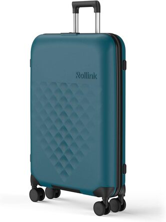 Чемодан Rollink Vega 360, 104L, 4 колеса, чорний, з інноваційним замком, міцний, екологічний (Carry-On, Deep Lagoon)