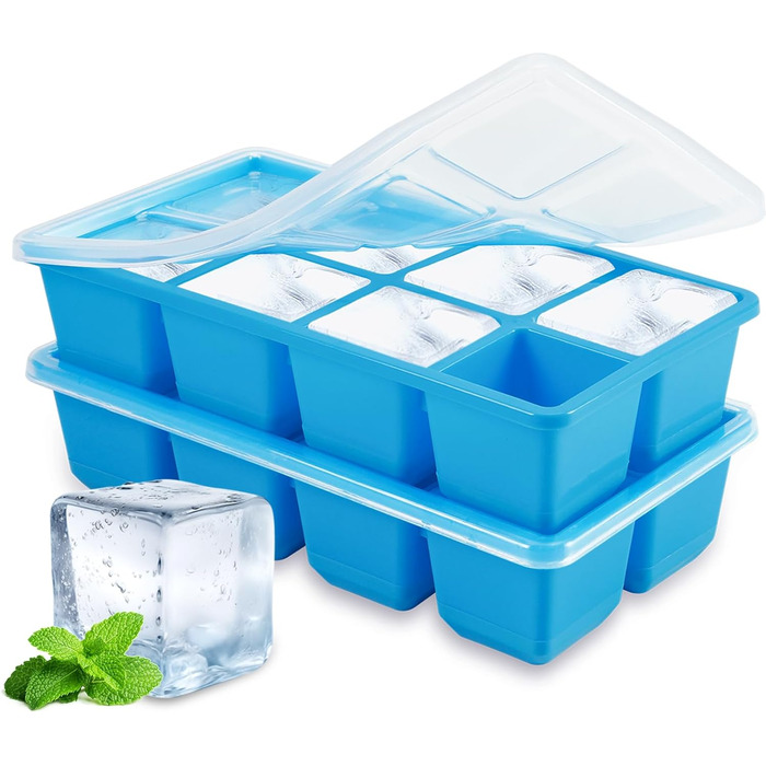 Форми для льоду JRISBO з кришкою, 2 шт., XL, 4,5 см, BPA-Free, силікон, великі кубики льоду для коктейлів, віскі, кави