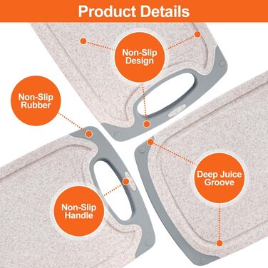 Набір обробних дощок KIMIUP з пластику, 3 шт. з неслизькими ручками, BPA-Free, для кухні, набір дощок для нарізання, миючі в посудомийній машині