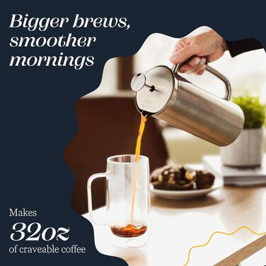 ESPRO P7 Френч-прес з подвійними стінками, ізольований, з нержавіючої сталі, з мікрофільтром, 0.95 л, для приготування кави та чаю