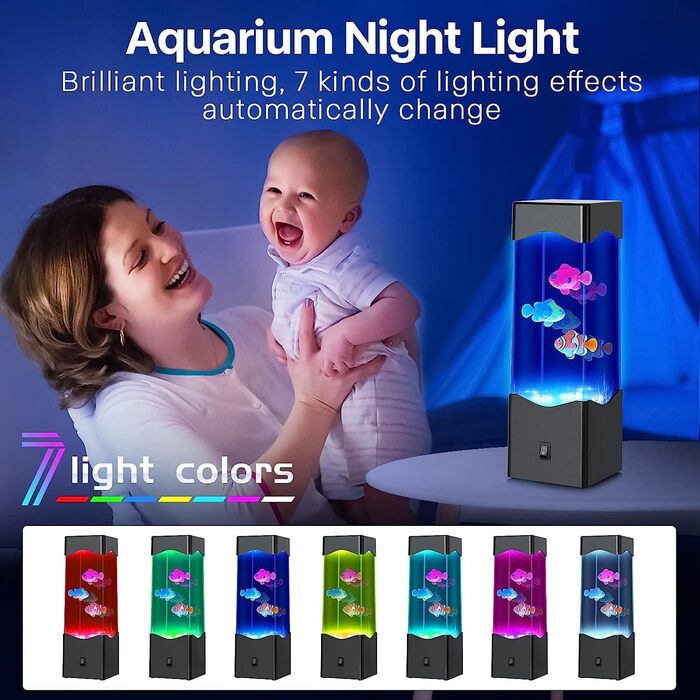 SENCU Aquarium Lamp, Lava Lamp Kids Room Reading Lamp Water Column with Fish USB Powered/Battery Operated Mood Light Fantasy, Night Light Living Room Decor Bedroom (Black)