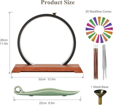 REAWOW Chinese Waterfall Incense Burner Incense Stick Holder with LED Light Incense Holder, Ceramic Incense Burner with 20 Incense Cones and 30 Sticks Incense