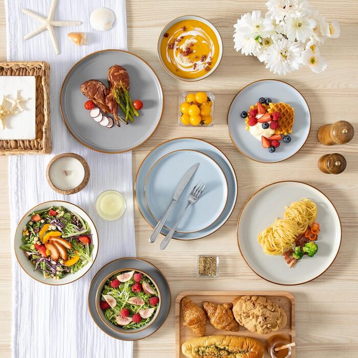 Набір посуду на 6 осіб Vancasso RENO 24-tlg: тарілки, супові тарілки, десертні тарілки, миски, комплект посуду з кераміки, 48 предметів