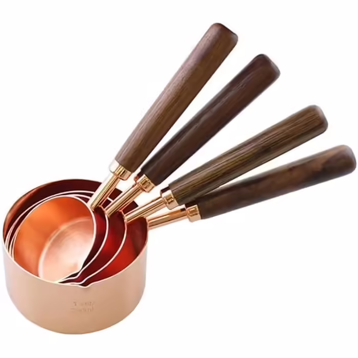 4-piece stainless steel measuring spoon set with walnut wood handle, copper measuring cup set for baking and cooking (Color: A, Size A)