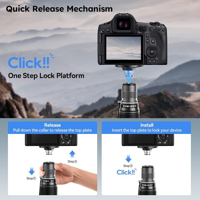 SIRUI Монопод з вуглецевого волокна з швидкою системою | 165 см, професійний, 3-в-1, вантажопідйомність 10 кг, для DSLR та відео (SVM-165P)