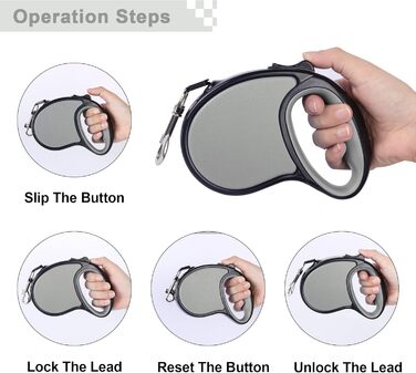 Висувна поводок для собак, 5 м, для собак маленьких та середніх порід до 25 кг, антизаплутування, міцний нейлоновий поводок (рожево-білі крапки) (сірий)