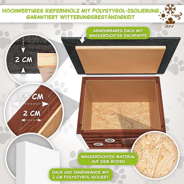 Будка для собак середнього розміру Outentin - тепла та водовідштовхувальна, 76x60x60 см (Нус, L)