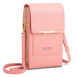 Сумка жіноча через плече для телефону, гаманець, рожева PU шкіра - Premium Crossbody Handytasche