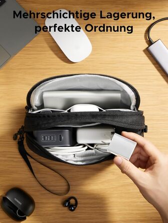 UGREEN Cable Bag Tech EDC Pouch, Cable Organizer Bag, Travel Essentials Cable Bag Organizer, Waterproof, Internal Zippered Layers, FOR Power Bank, Charger, Adapter, Cables, HDD