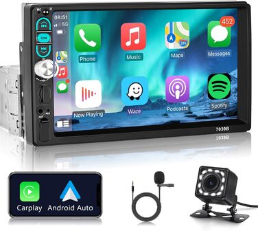Автомагнітола 1 DIN Carplay з Android Auto, Bluetooth, 7