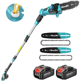 SEESII Безщіткова міні-пилка 6 дюймів, ручна акумуляторна пилка з 2 * 4000 mAh акумуляторами, одноручна пилка з автоматичним змащенням, сумісна з акумулятором Makita 18V, електрична пилка для дерева, гілок 6 дюймів Безщіткова (8&10 дюймовий високий захват)