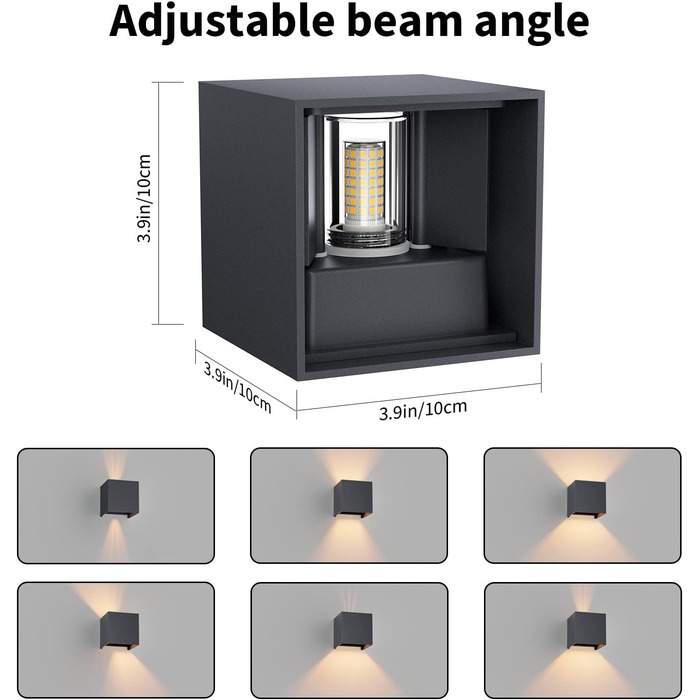LED-стінні світильники Klighten 2 шт. з регульованим кутом нахилу, тепле світло 3000K, алюміній, для внутрішнього та зовнішнього використання, антрацит