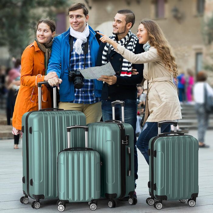 Набір валіз LEADZM 4 шт. з ABS, для подорожей, з телескопічною ручкою, ручна поклажа (Турквіс, смугастий)