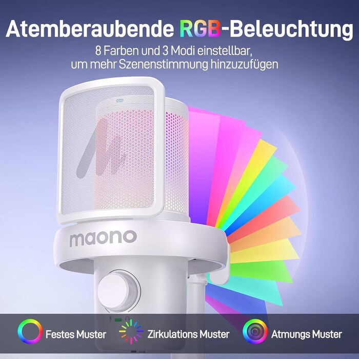 MAONO DM40 Бездротовий мікрофон для ПК з RGB підсвічуванням та ШІ-зміною голосу, 3-рівнева шумозаглушення, для геймінгу, подкастингу та стрімінгу